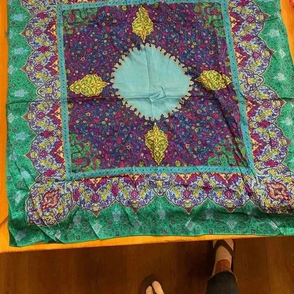 Women’s Silk Square Bohemian Colorful Scarf Boho Green Purple Blue Pink Yellow - Picture 9 of 10